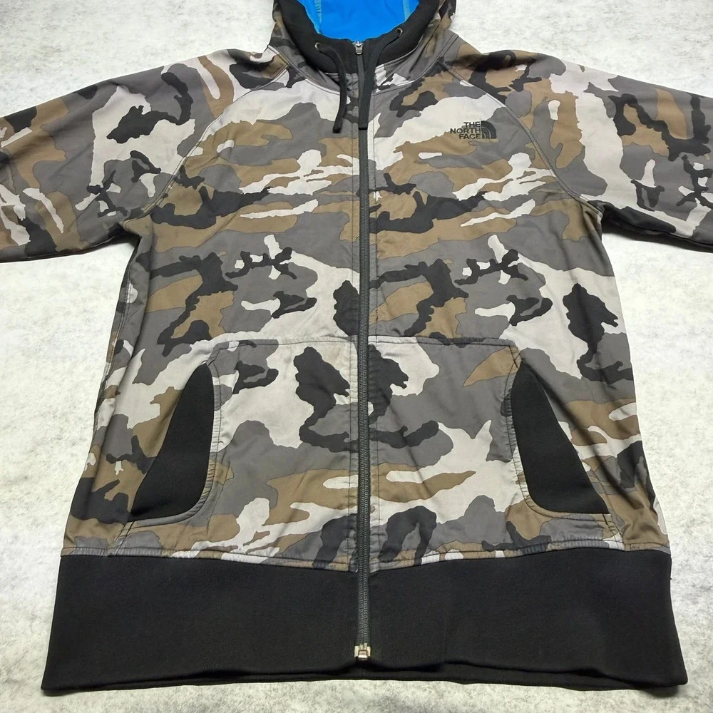 The North Face Mens Camo Full Zip Hoodie Grey Brown Blue Lining‎ Size M